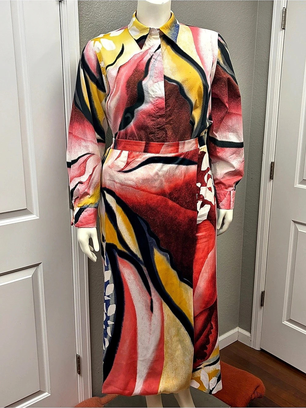 Marina Rinaldi Abstract Pants and Top Red & Yellow Size 20 (US 16) NWOT